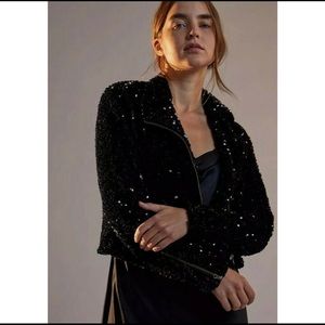 Anthropologie Black Sequined Crop Jacket